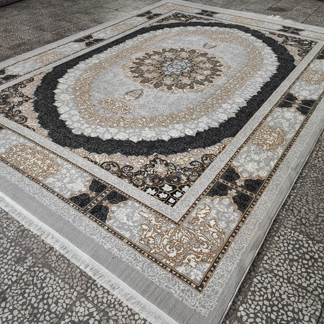 تصویر فرش ماشینی طرح صدرا ۷۰۰ شانه نقره ای تراکم ۱۵۰۰ سایز ۱۲ متر 